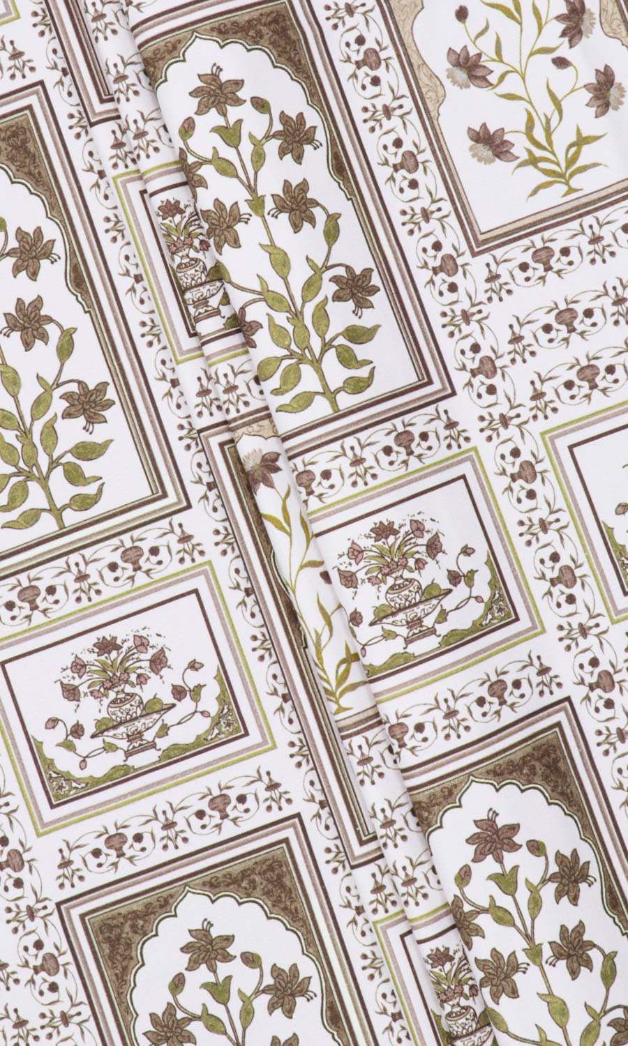 Floral Cotton Fabric Material By the Yard (Brown/ Green)