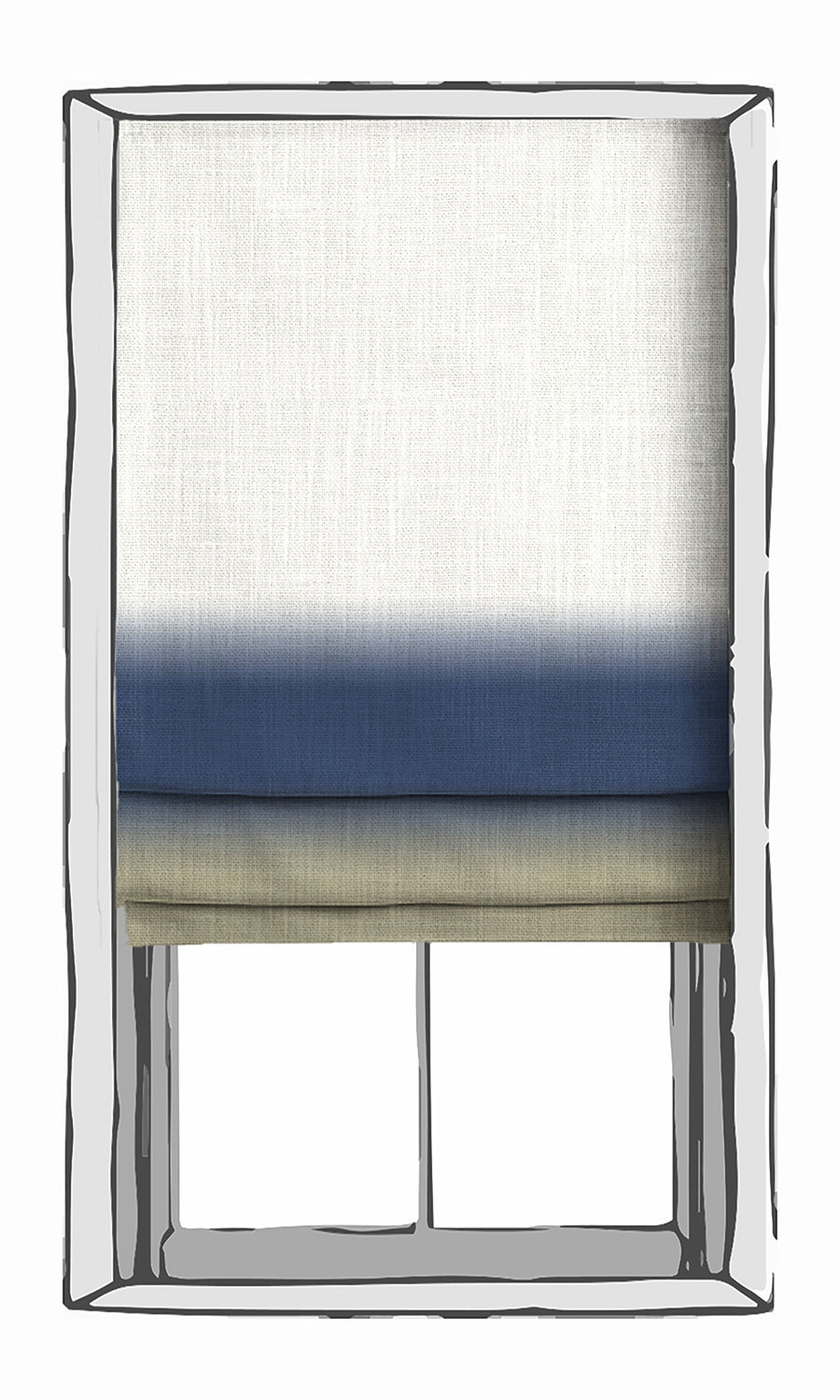 3-Tone Ombre Window Treatments Fabric By the Yard (Blue/ Stone Grey)