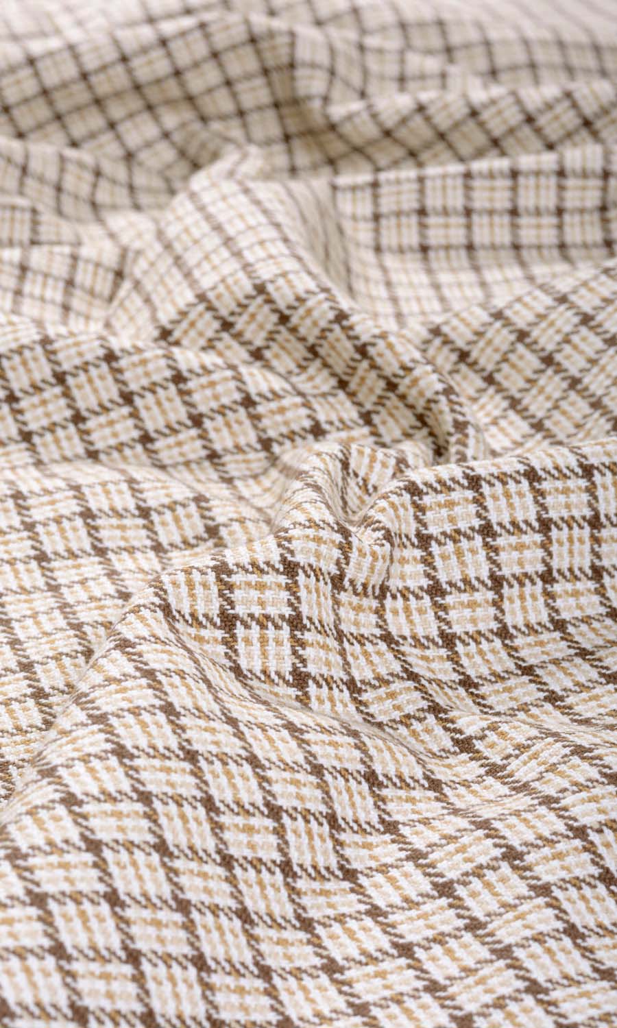 Check Cotton Fabric By the Yard for Curtains & Drapes (Brown/ Mocha/ Cream)