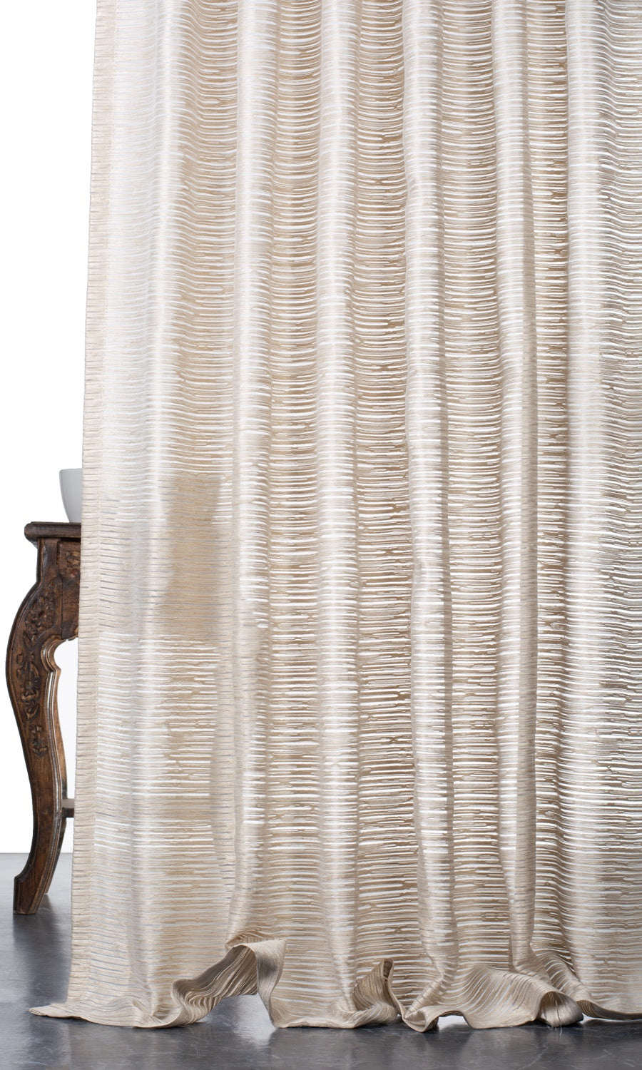 Striped Sheer Home Décor Fabric By the Yard (Pale Beige/ Ivory)