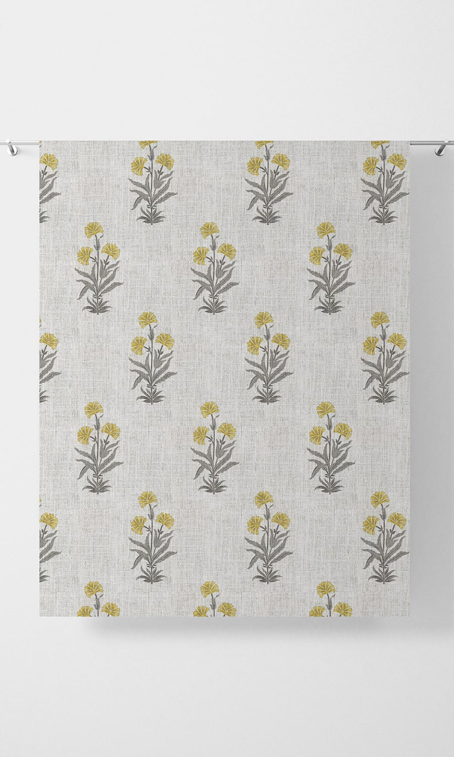 Modern Floral Home Décor Fabric By the Yard (White/ Yellow/ Grey)