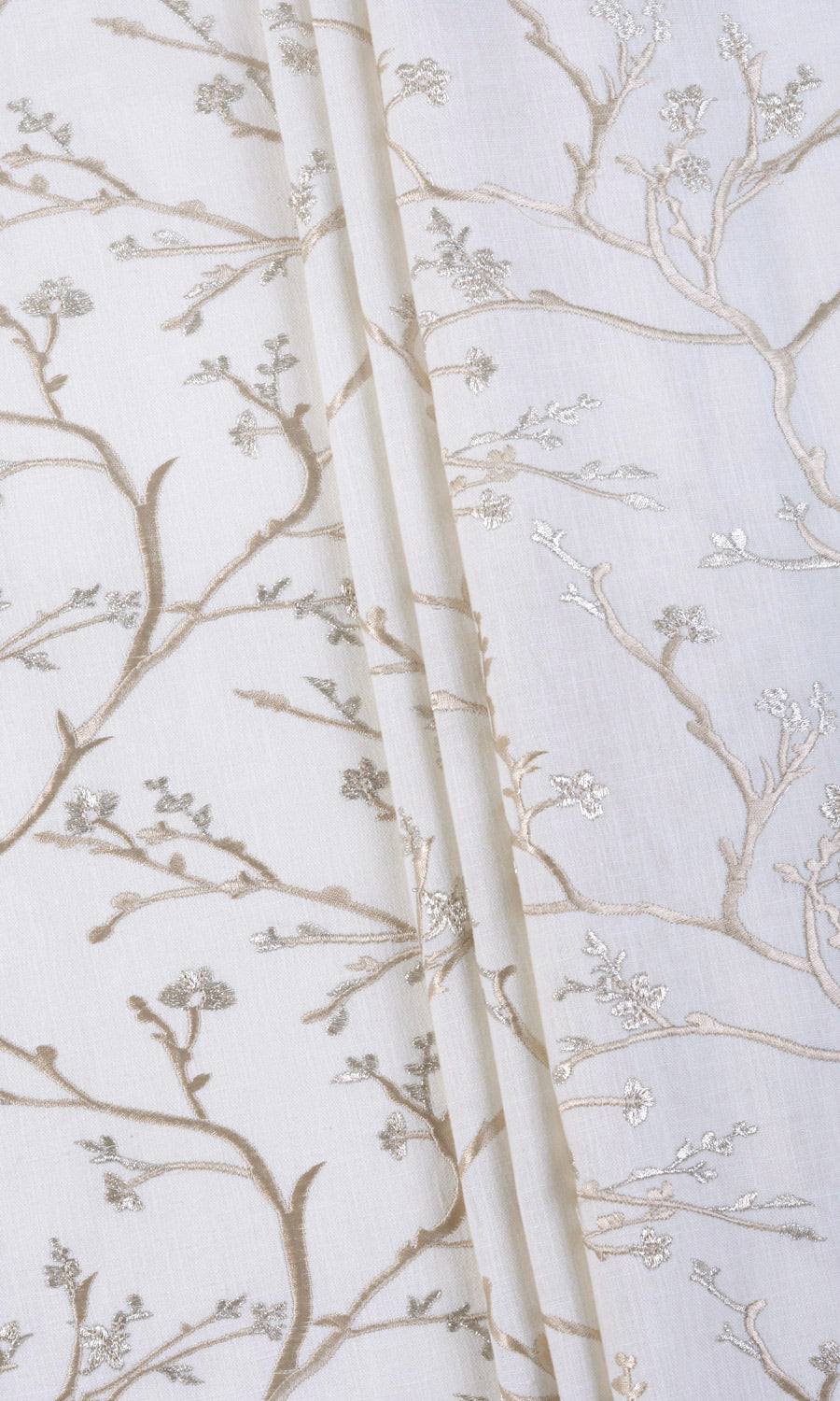 Floral Vine Print Embroidery Home Textile Fabric Material By the Yard (White/ Beige)