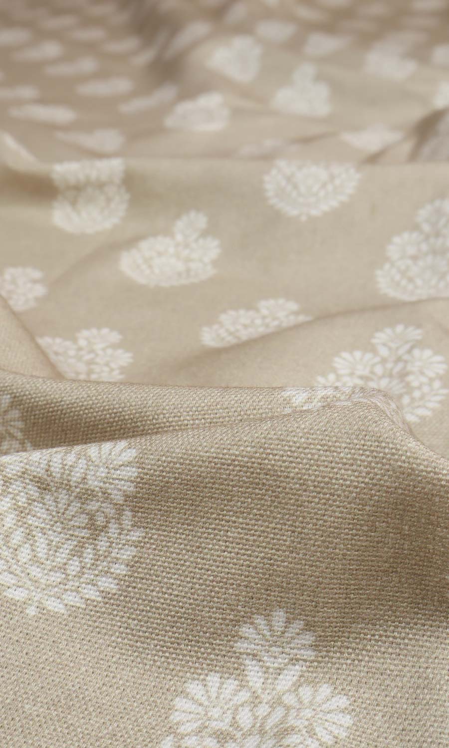 Floral Cotton Fabric Material By the Yard (Beige/ Grey)