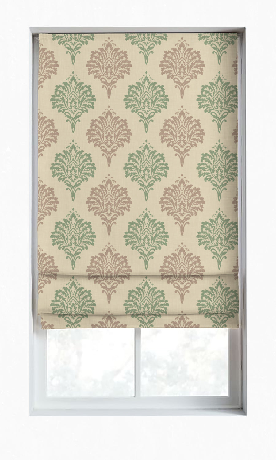 Damask Patterned Dimout Window Treatments Fabric By the Yard (Green/ Grey)
