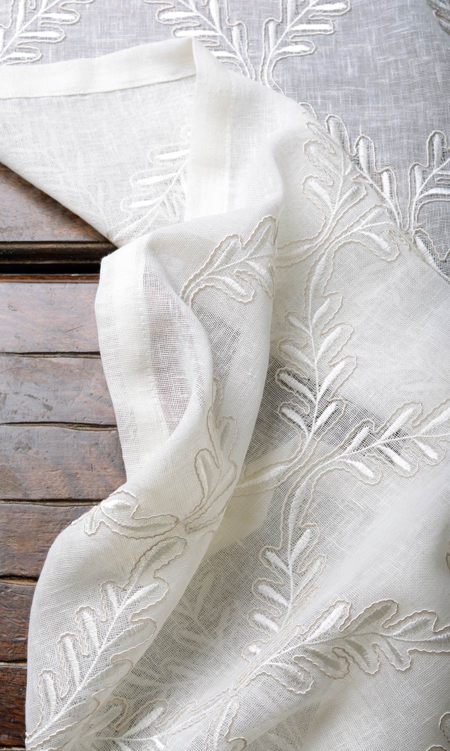 Sheer Floral Embroidery Window Treatments Fabric By the Yard (White/ Cream)
