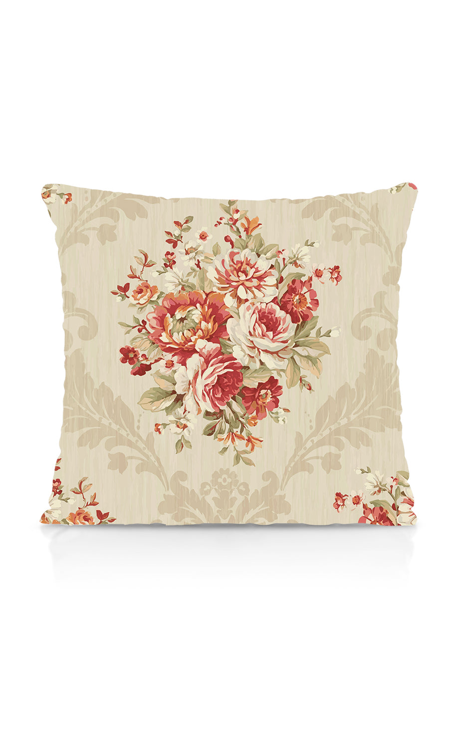 Dimout Floral Fabric Material By the Yard (Red/ Creamy-Beige)