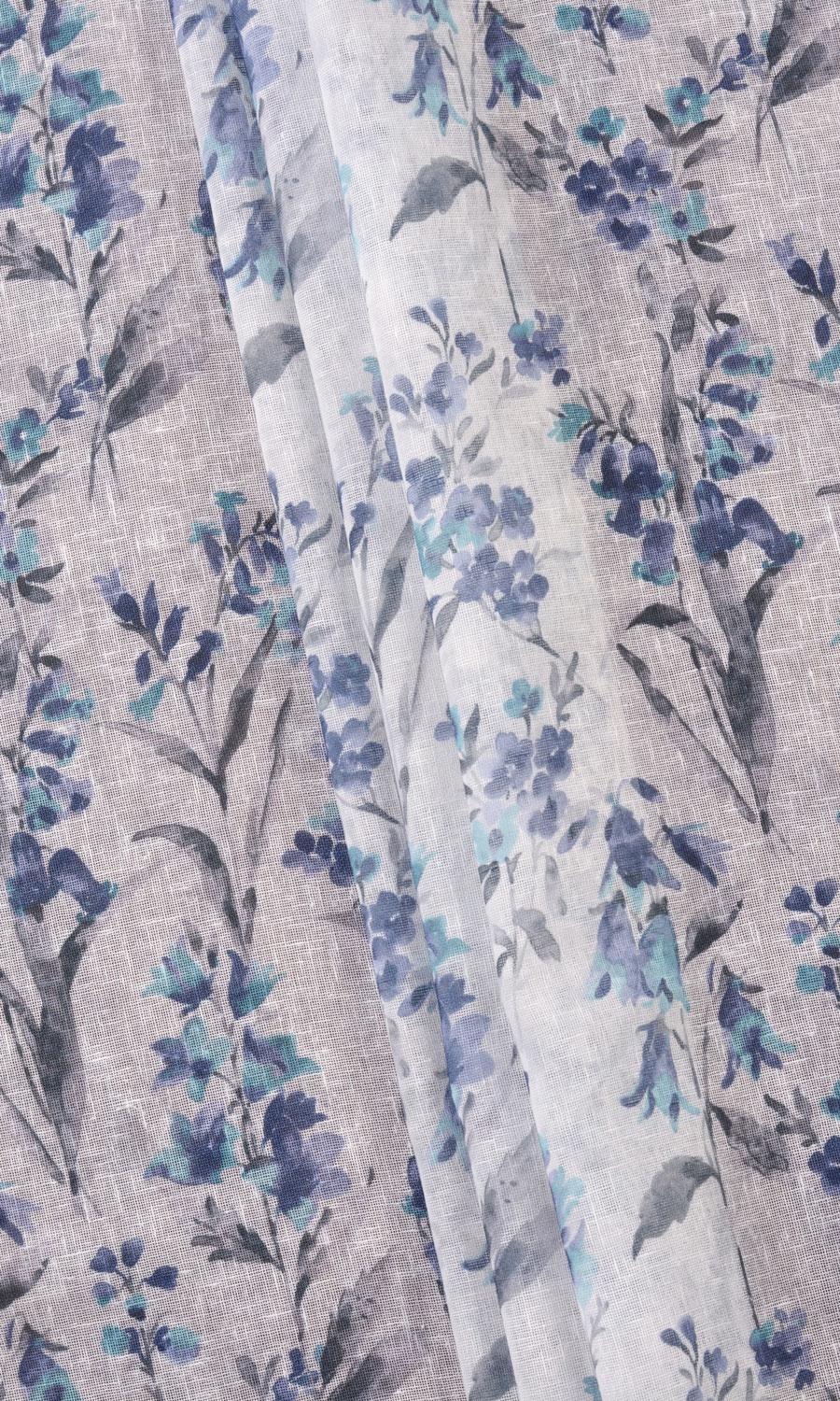 Sheer Floral Print Window Treatments Fabric Sample (Blue/ Grey)