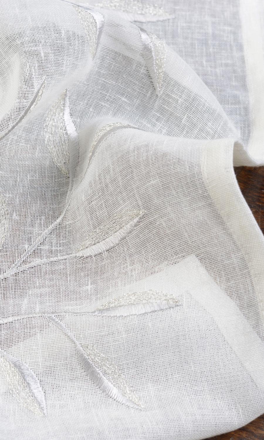 Sheer Floral Embroidered Fabric Sample for Roman Blinds & Shades (White/ Gray)