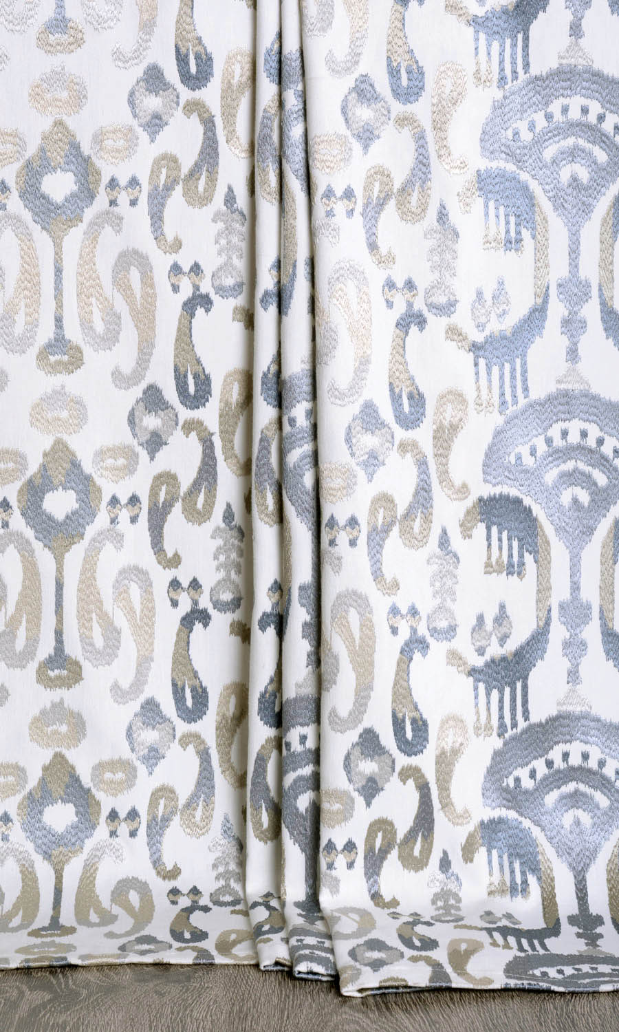Ikat Print Window Treatments Fabric By the Yard (Gray/ Beige/ White)