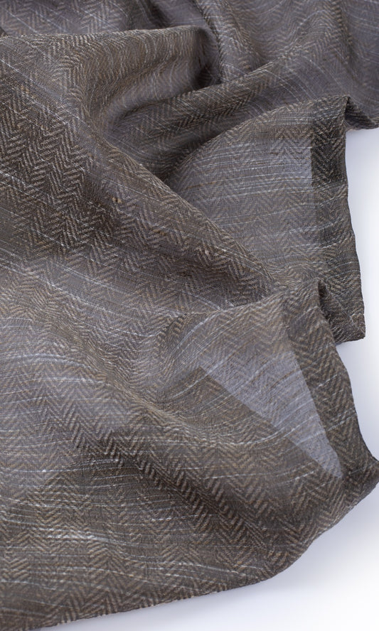 Herringbone Sheer Home Décor Fabric By the Yard (Grey/ Coffee Brown)