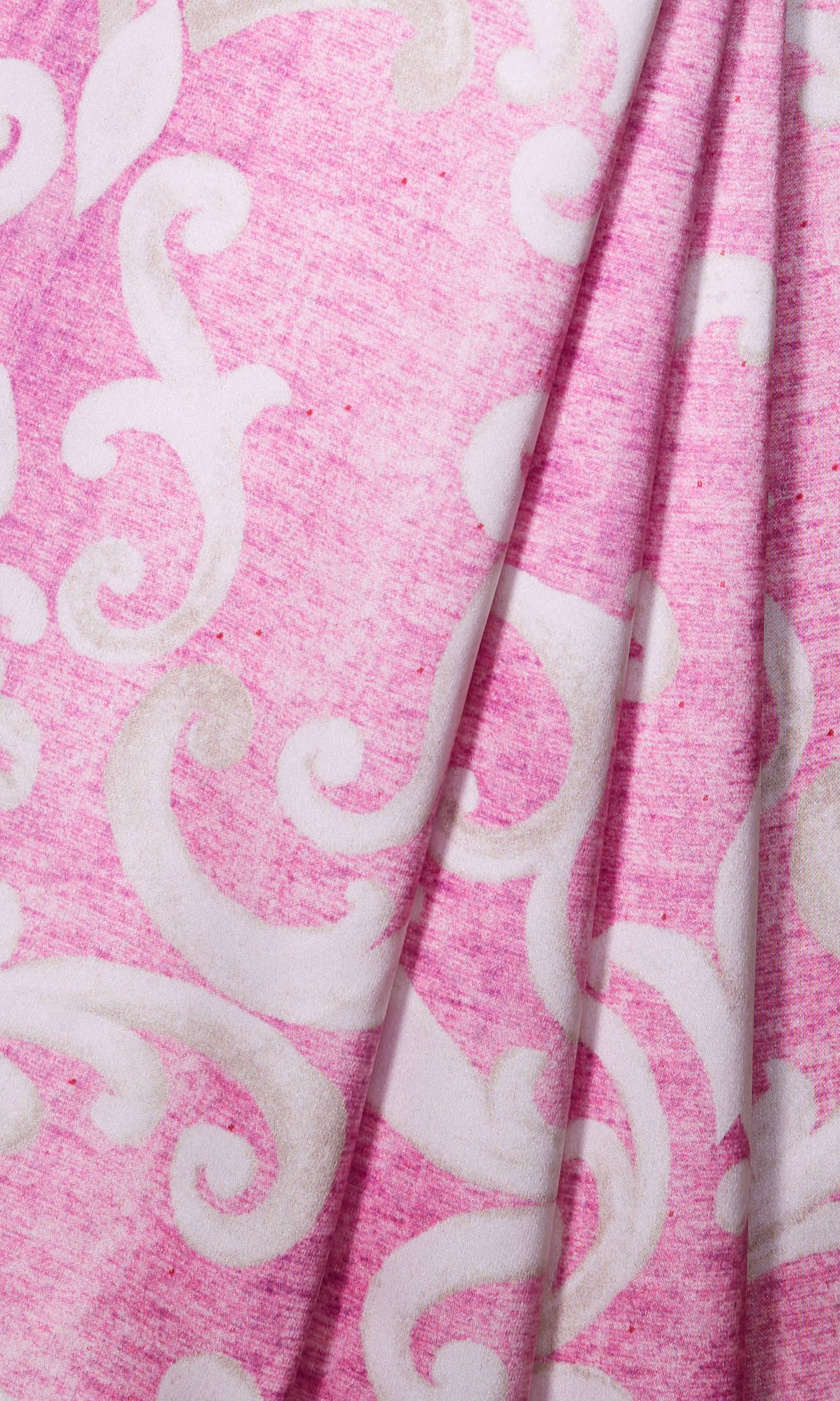 Damask Window Treatments Fabric By the Yard (Pink/ White)