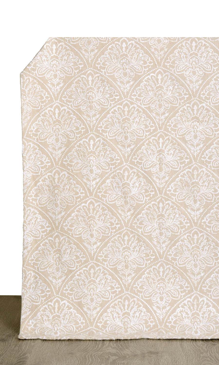 Embroidered Window Treatments Fabric By the Yard (Oatmeal Beige/ White)