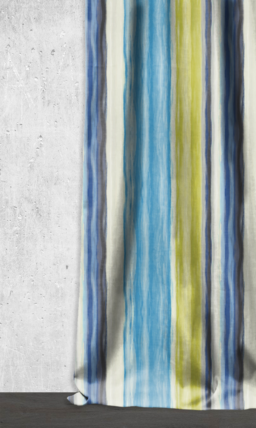 Dimout Striped Window Treatments Fabric By the Yard (Blue/ Pear Green)