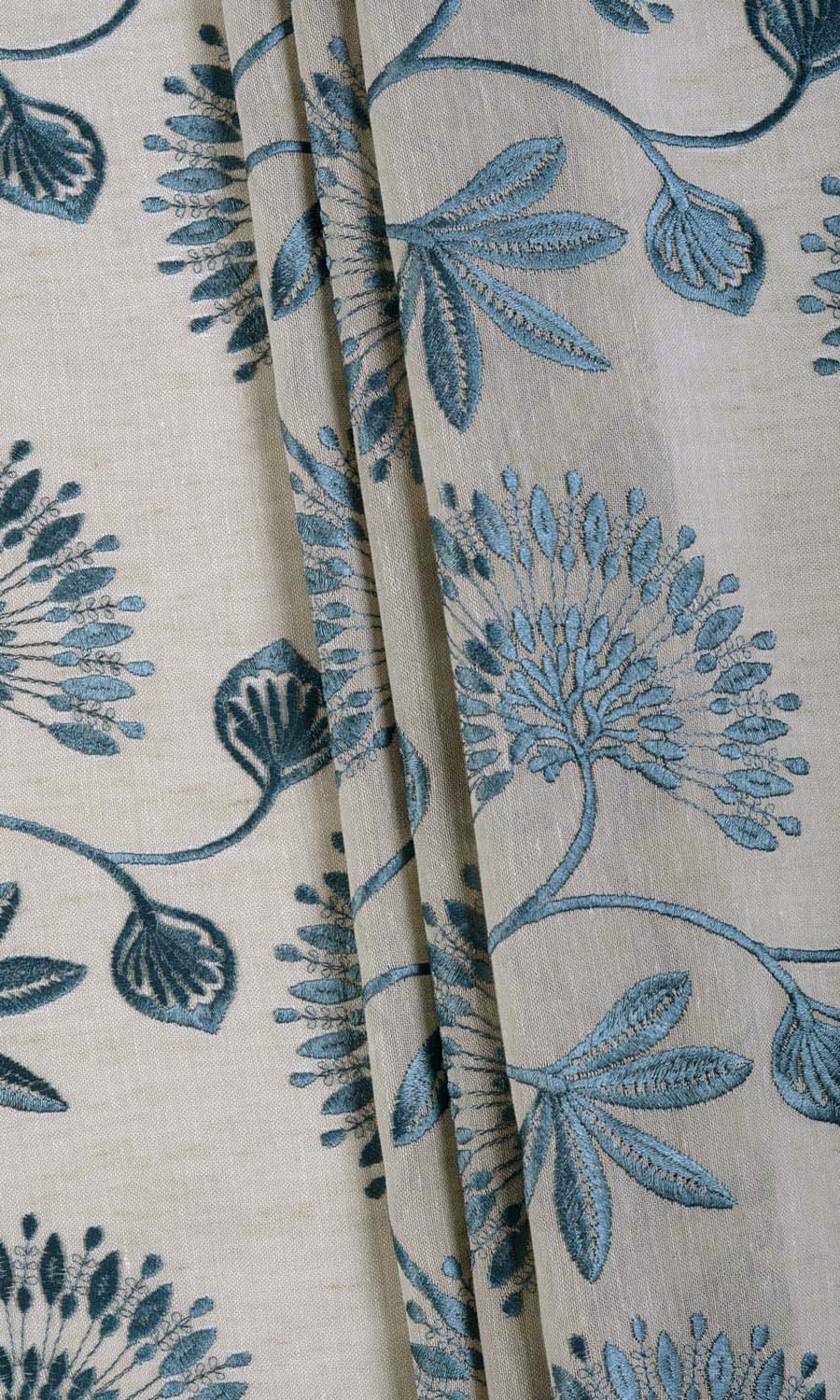 Semi-Sheer Home Textile Fabric Material By the Yard (Beige/ Teal)