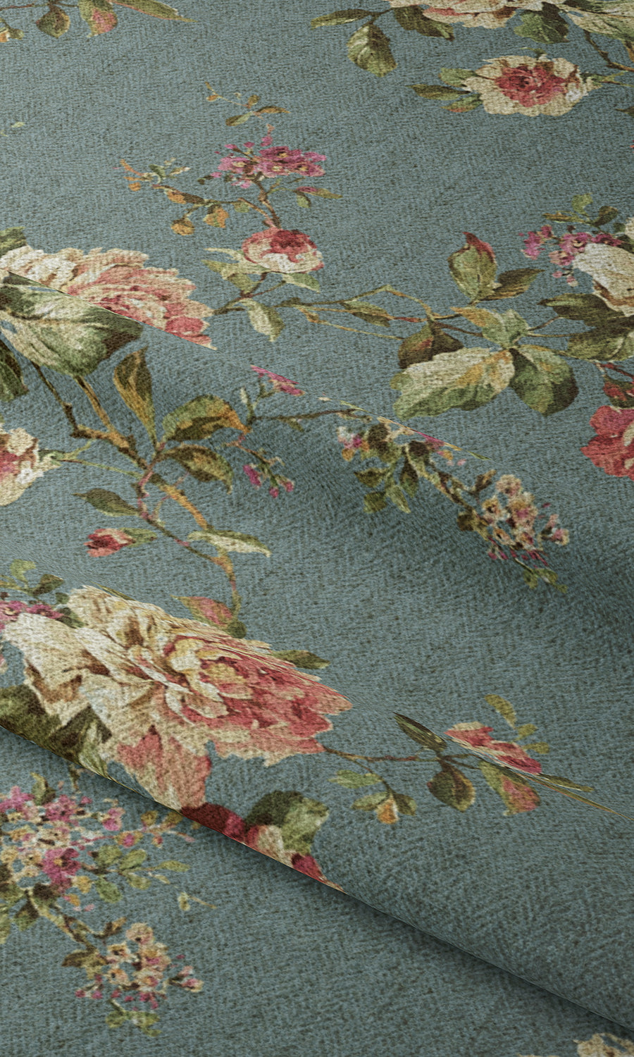 Floral Country Fabric Material By the Yard (Blue & Pink)