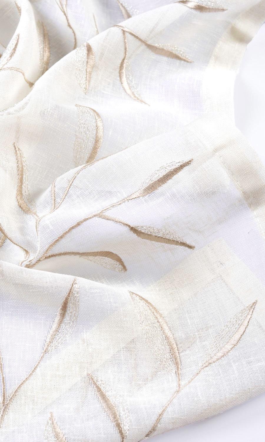 Sheer Floral Free Fabric Material Sample (White/ Beige)