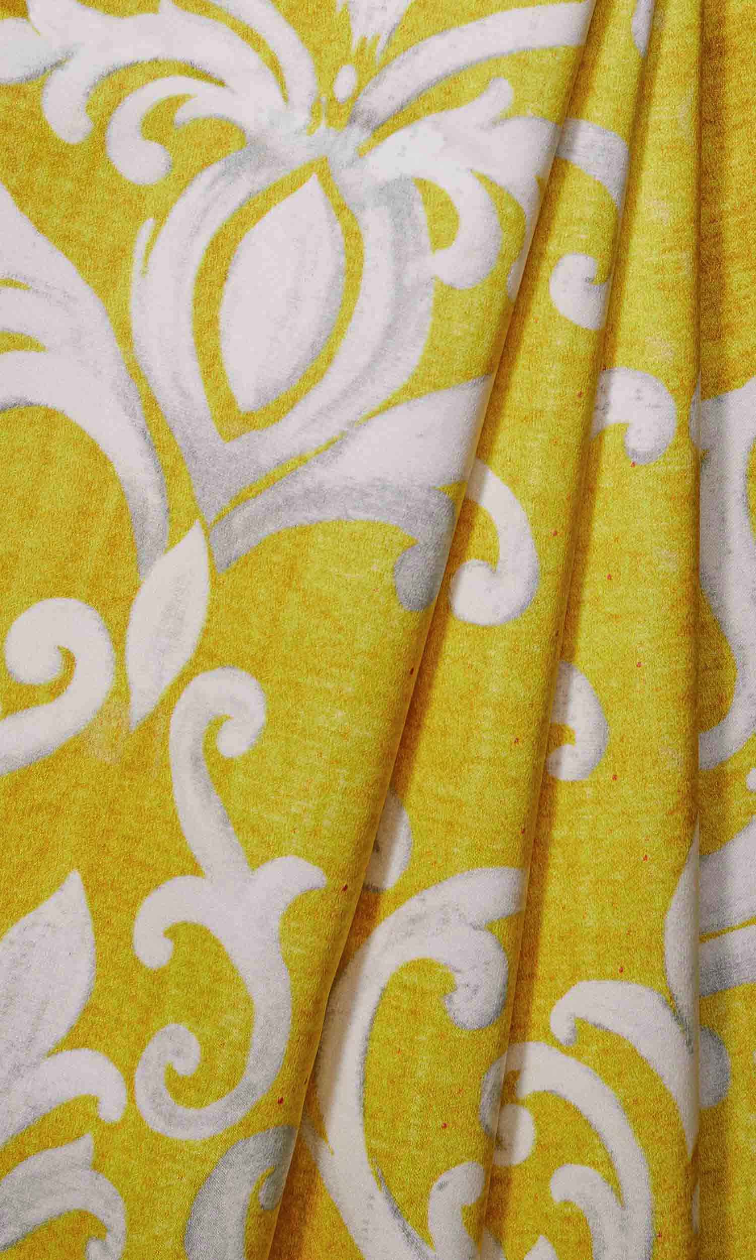 Damask Window Treatments Fabric By the Yard (Yellow/ White)