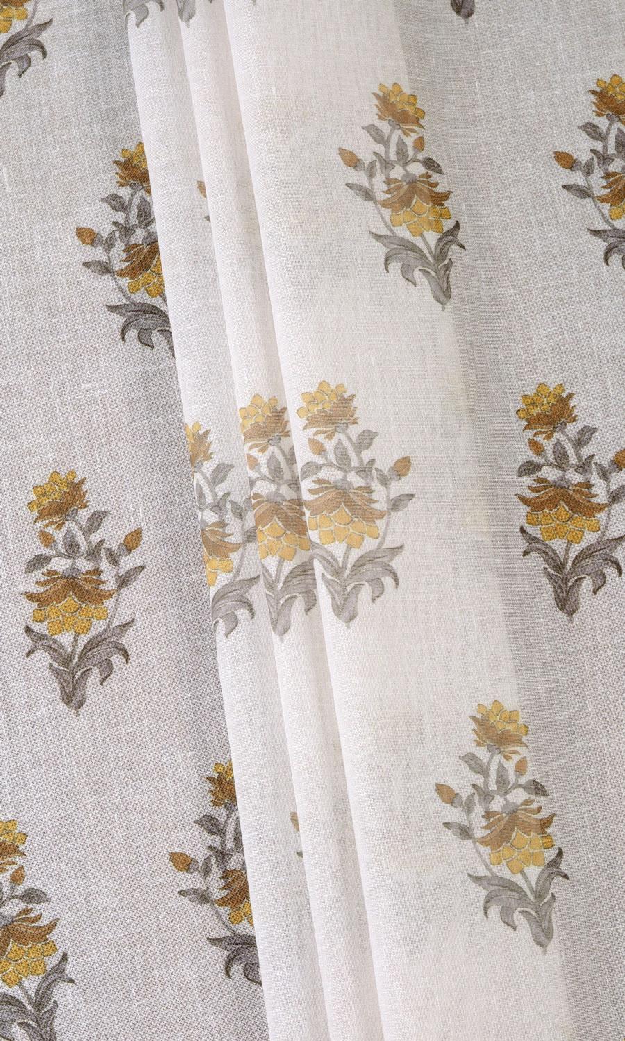 Sheer Floral Window Treatments Fabric By the Yard (Cream/ Yellow)