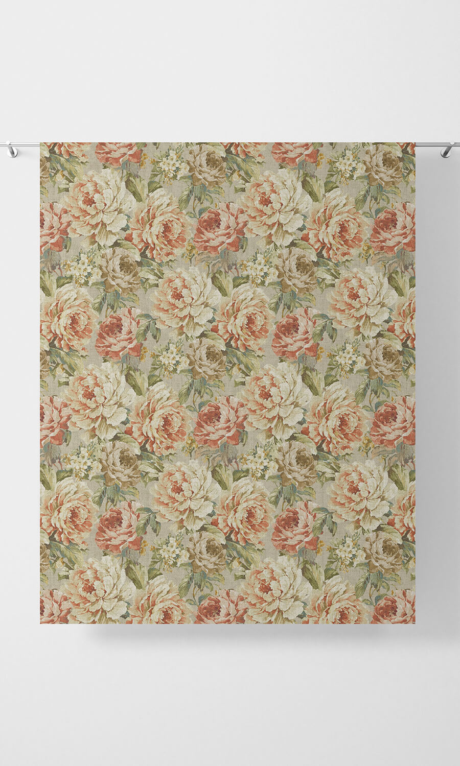Country Floral Home Décor Fabric Sample (Green/ Red/ Brown)