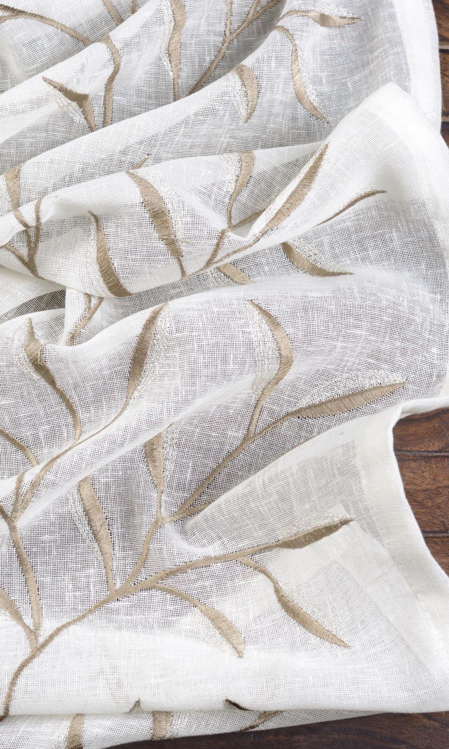 Sheer Floral Embroidered Free Fabric Material Sample (White/ Brown)