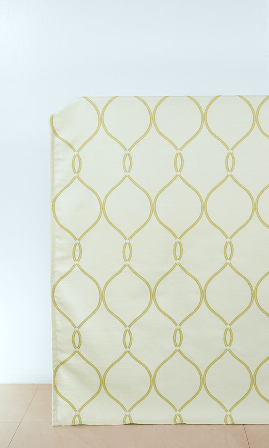 Ogee Embroidery Home Décor Fabric By the Yard (White/ Yellow)