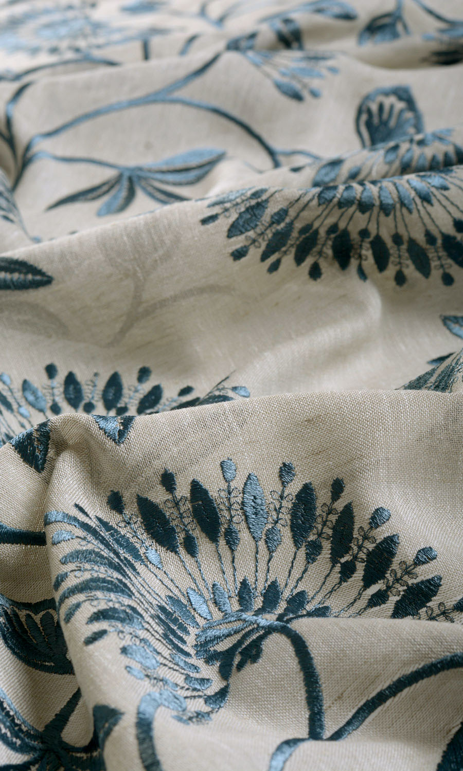 Semi-Sheer Fabric By the Yard for Curtains & Drapes (Beige/ Teal)