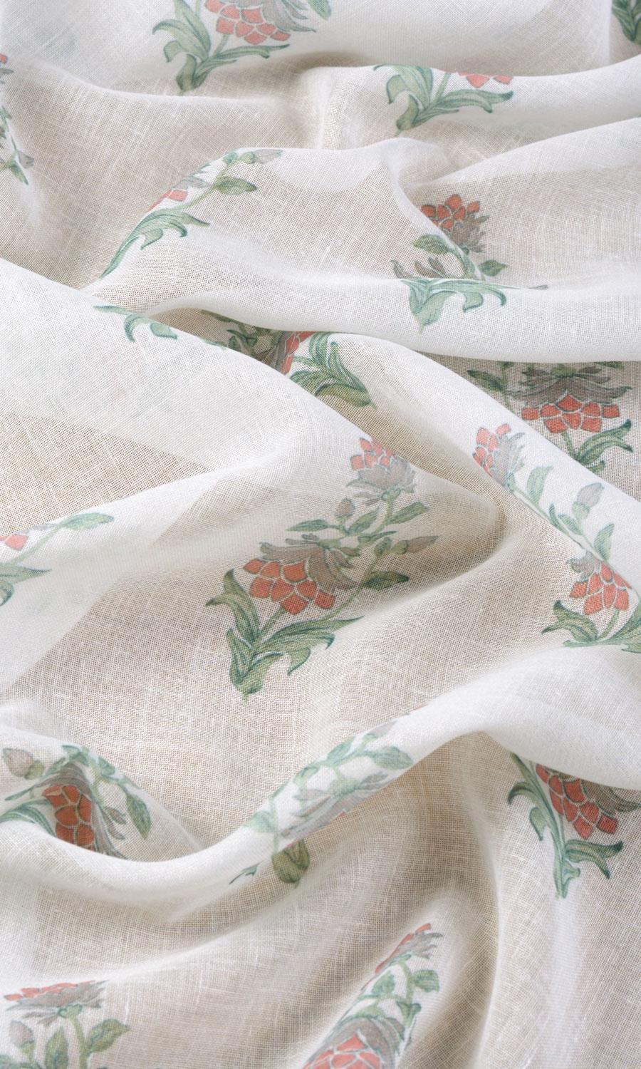 Sheer Floral Home Textile Fabric Material By the Yard (White/ Red/ Green)