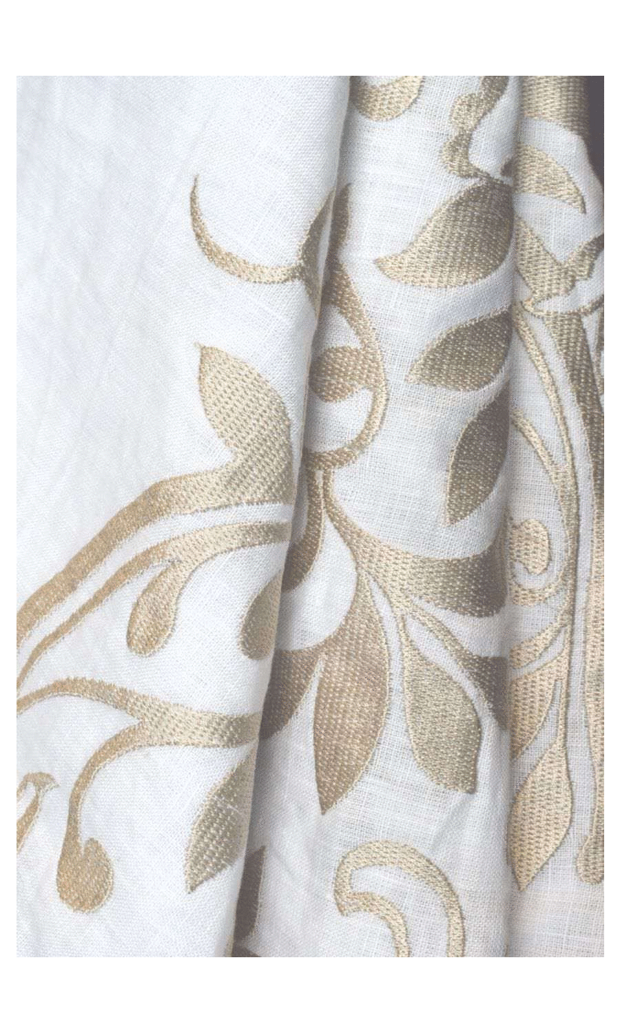 Floral Embroidered Linen Fabric Material By the Metre (White/ Ivory)