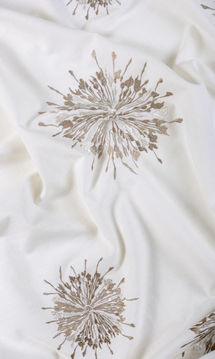 Sunburst Embroidered Free Fabric Material Sample (White/ Coffee Brown)
