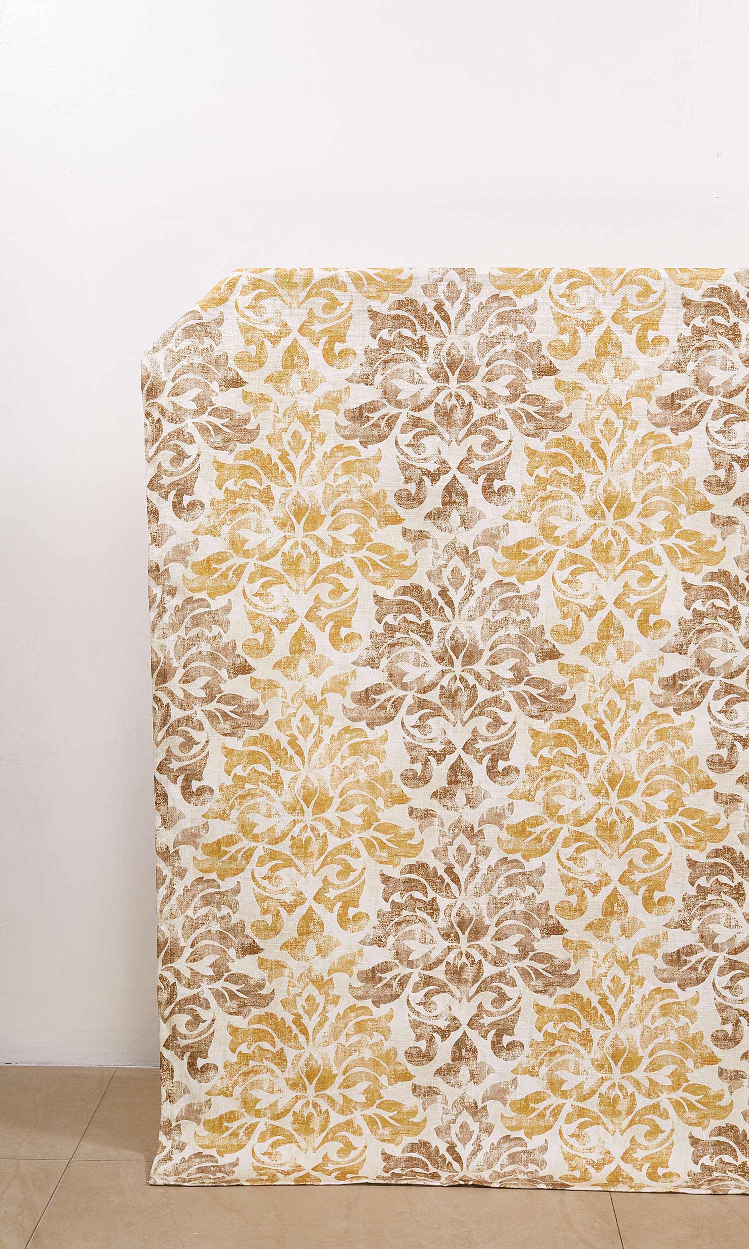 Damask Cotton Home Décor Fabric By the Yard (Ocher Yellow/ Mocha Brown)