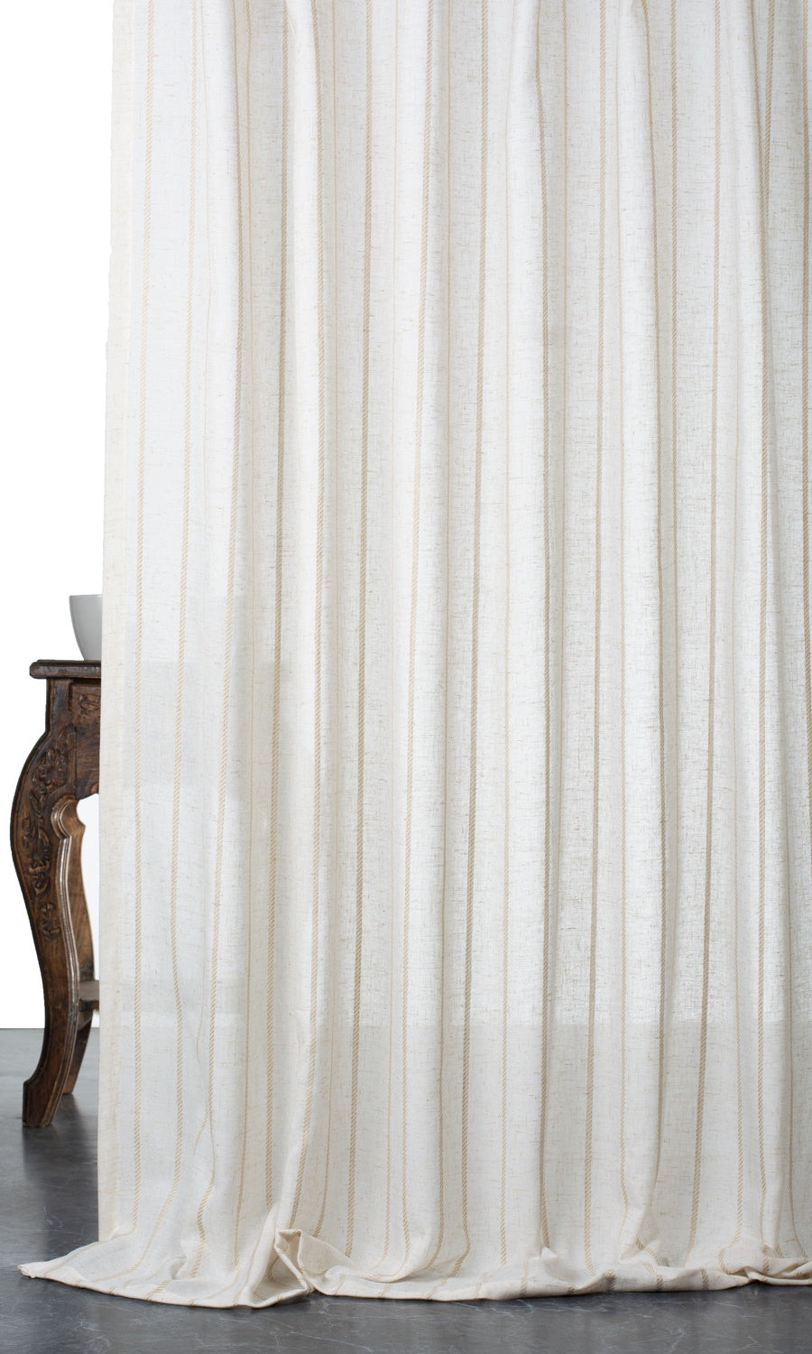 Striped Sheer Linen Blend Free Fabric Material Sample (White/ Beige)