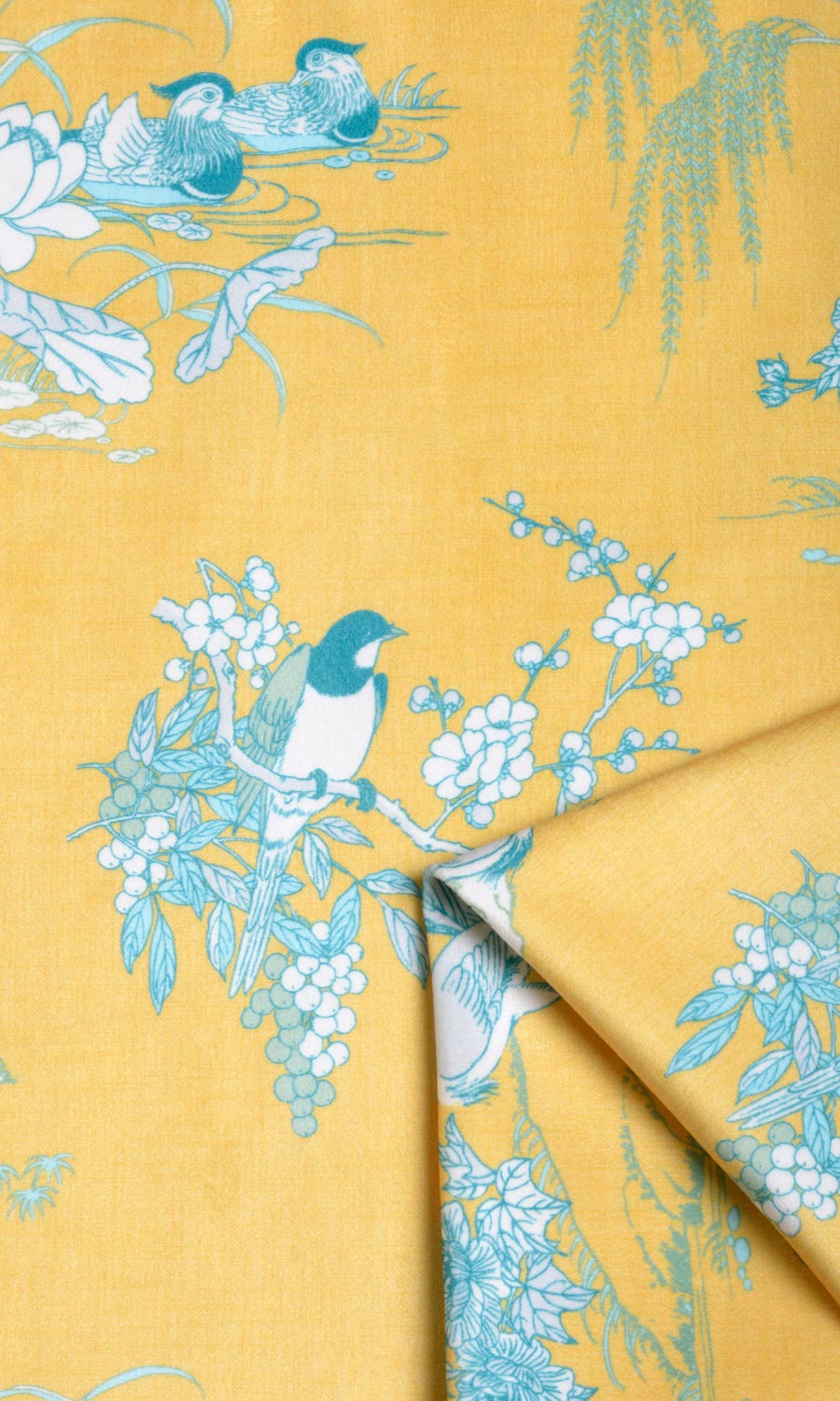 Chinoiserie Toile Velvet Free Fabric Material Sample (Yellow)