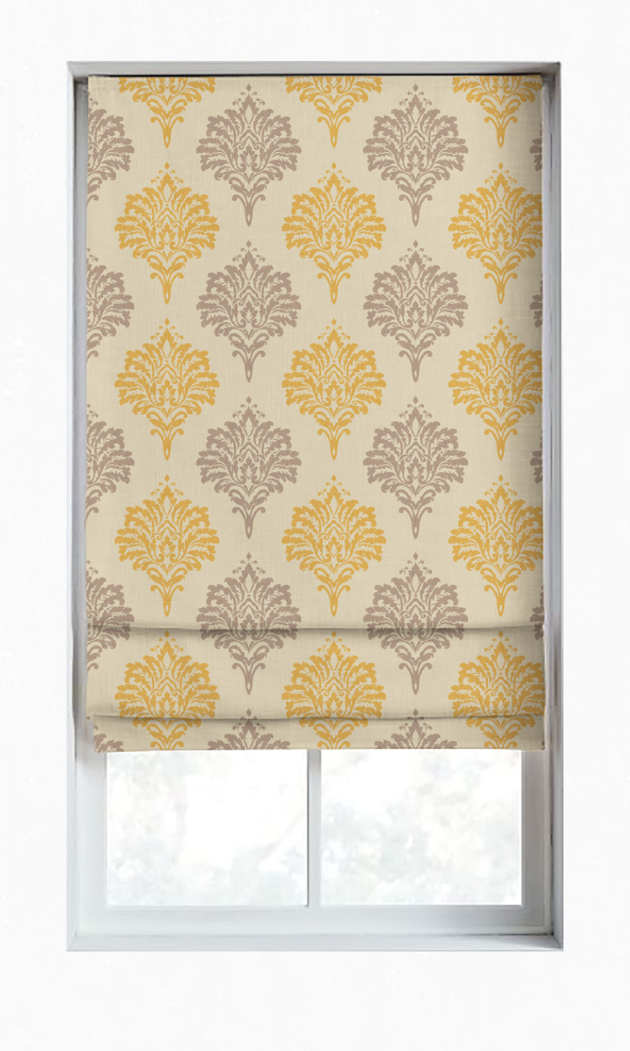 Damask Patterned Dimout Window Treatments Fabric By the Yard (Yellow/ Grey)