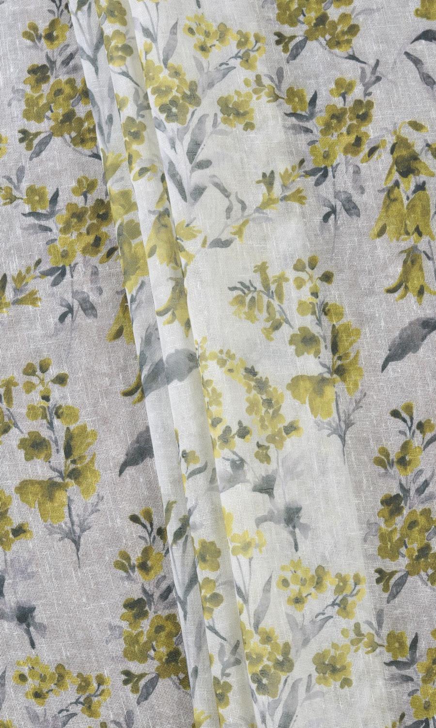 Sheer Floral Print Home Textile Fabric Material Sample (Yellow/ Gray)