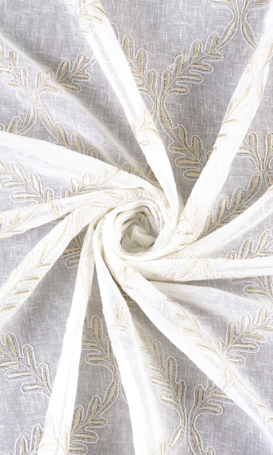 Sheer Floral Embroidered Home Textile Fabric Material By the Yard (White/ Beige)
