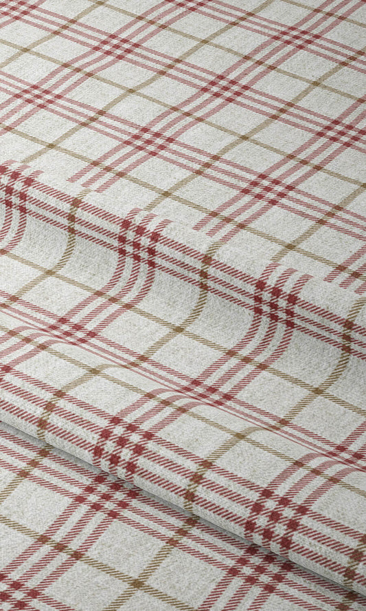 Modern Check Home Décor Fabric By the Yard (Linen White/ Red)