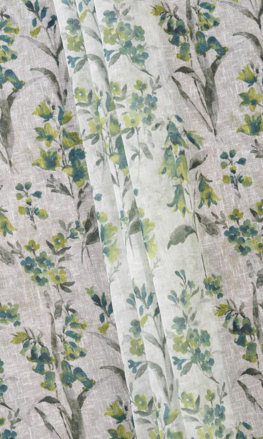 Sheer Floral Print Home Textile Fabric Material By the Yard (Blue/ Green)