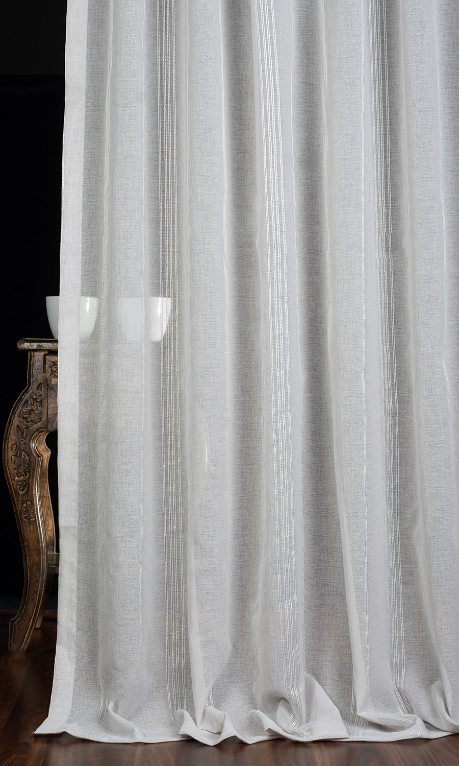 Striped Sheer Window Treatments Fabric By the Yard (Grey)