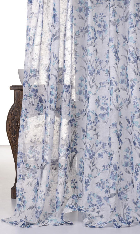 Sheer Floral Print Home Décor Fabric By the Yard (Blue/ Grey)