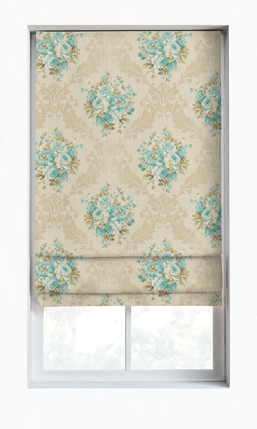 Floral Dimout Window Treatments Fabric By the Yard (Blue/ Ivory)