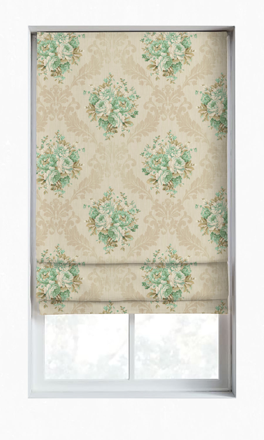 Dimout Floral Window Treatments Fabric By the Yard (Beige/ Moss/ Aqua)