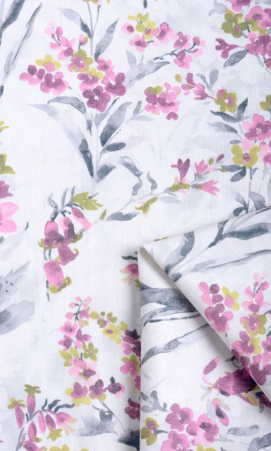 Floral Print Fabric Material By the Yard (Pink/ Grey)