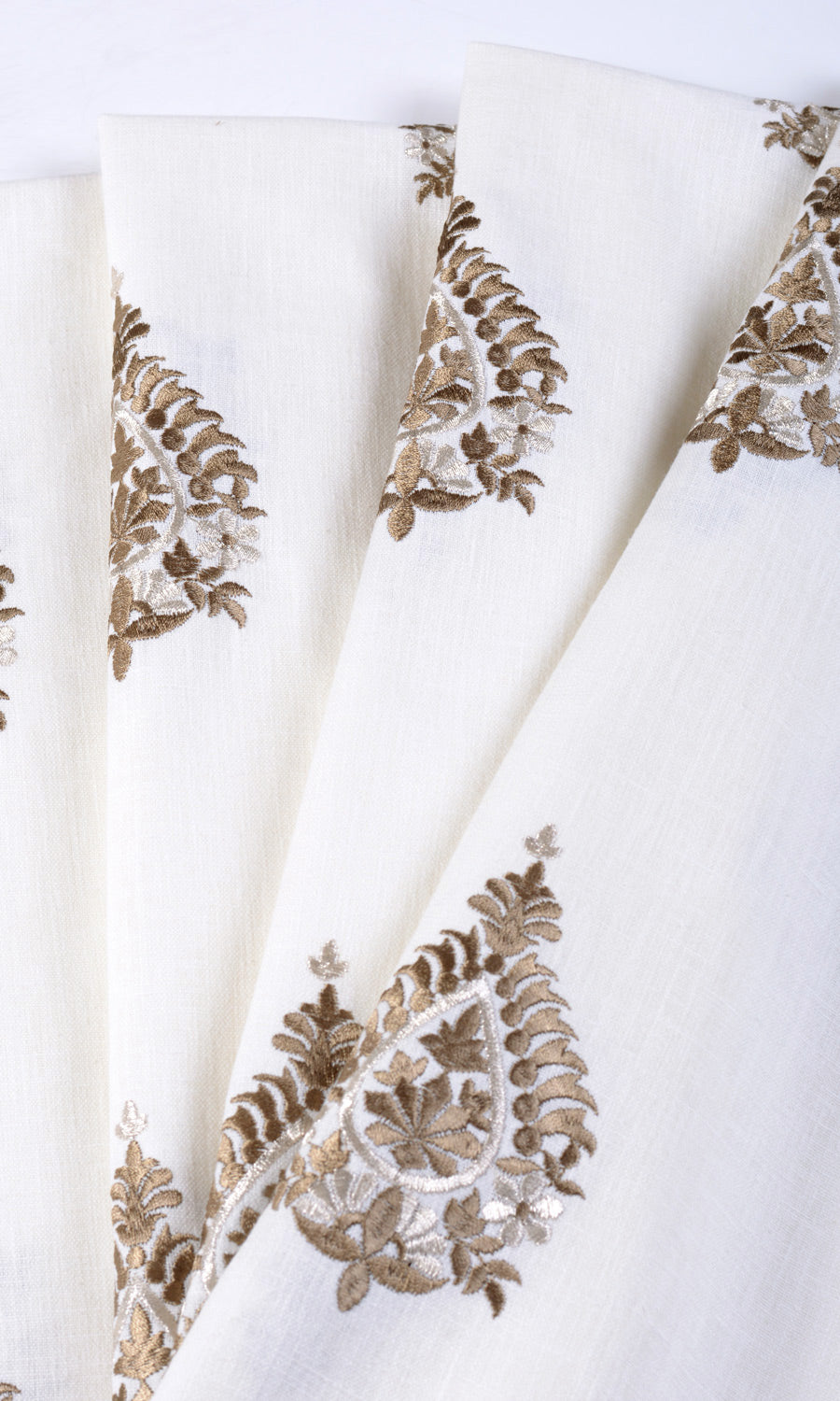Damask Embroidery Fabric Material By the Yard (Off White/ Coffee Brown)
