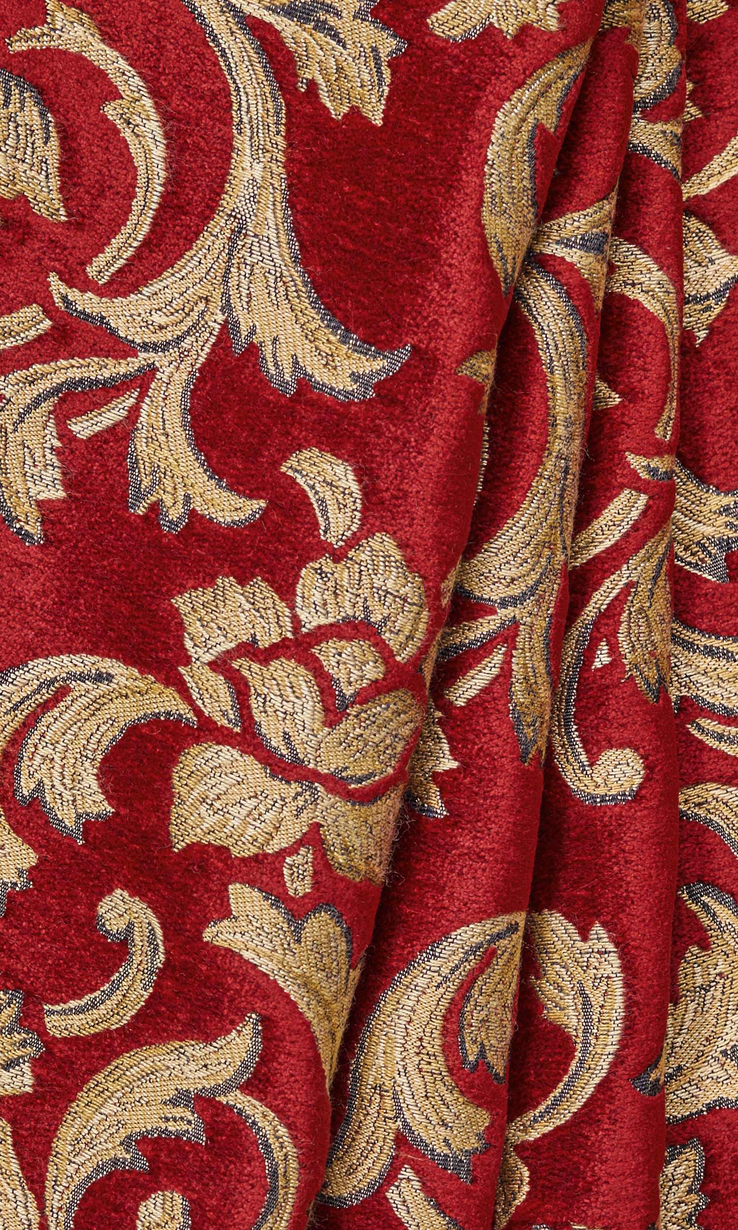 Floral Velvet Window Treatments Fabric By the Yard (Beige/ Red)