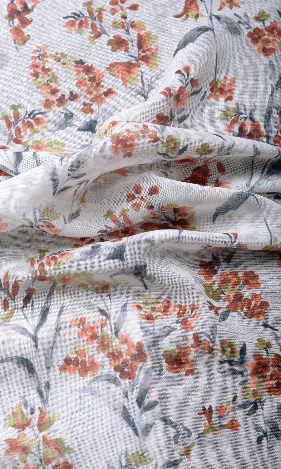 Floral Print Sheer Home Textile Fabric Material By the Yard (White/ Orange)