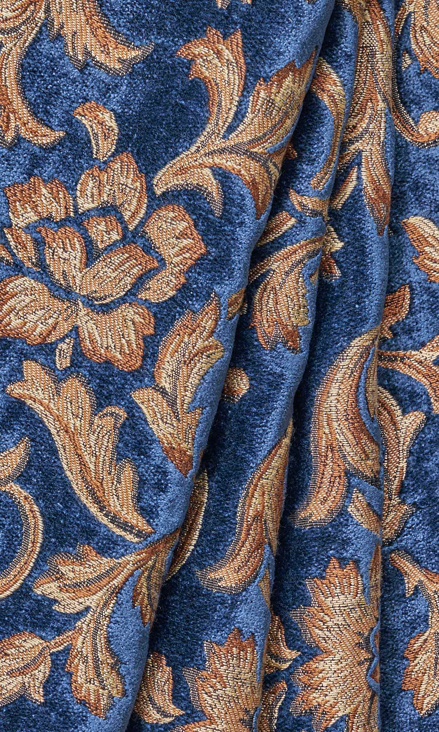 Floral Velvet Window Treatments Fabric By the Yard (Beige/ Brown/ Blue)