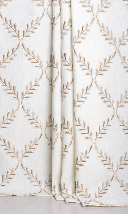 Poly-Linen Embroidered Home Décor Fabric By the Yard (White/ Cream)