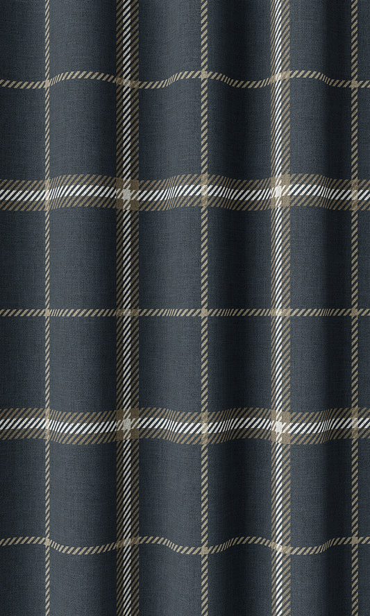 Checkered Roman Shades (Navy Blue/ Brown)
