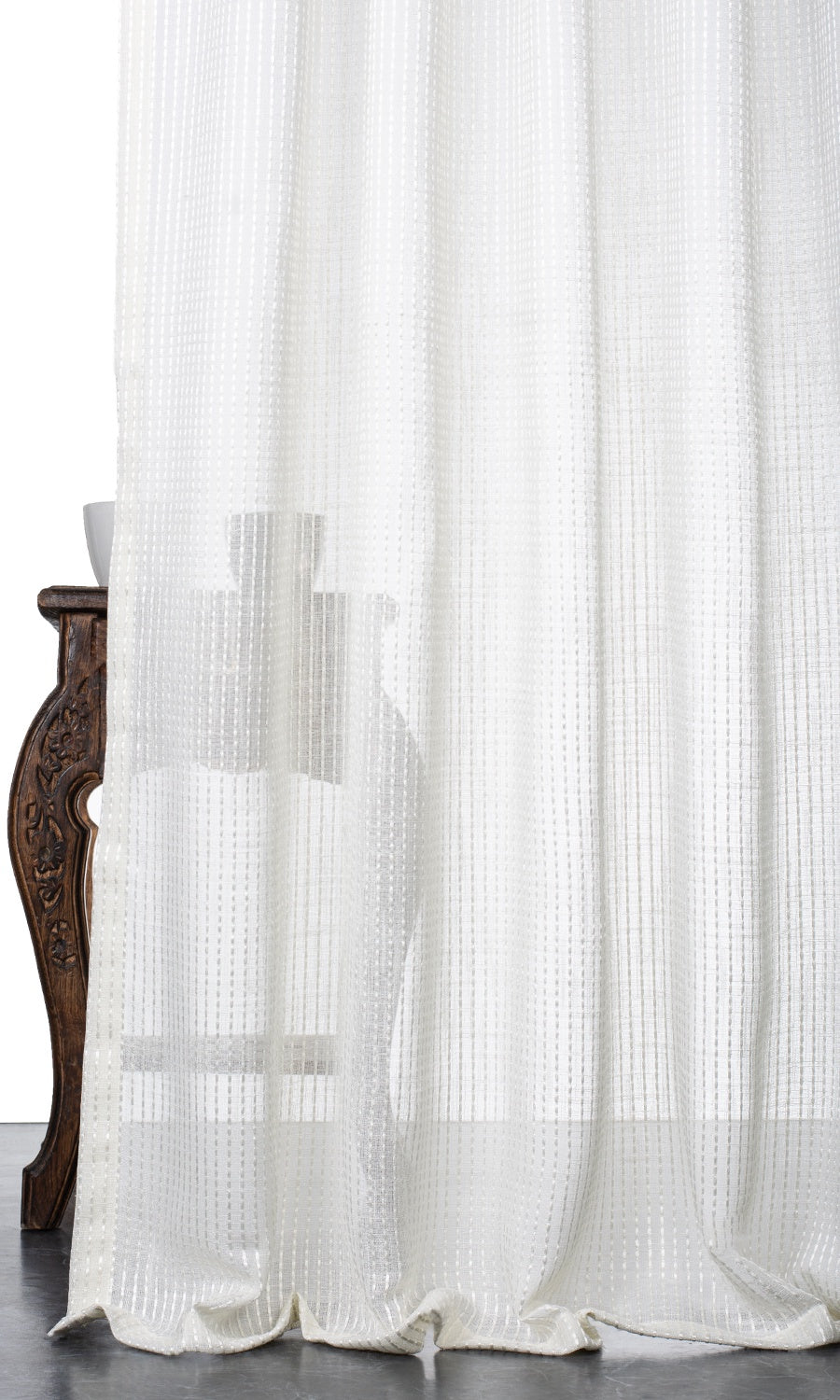 Embroidered Striped Sheer Home Décor Fabric By the Yard (Pearl White)