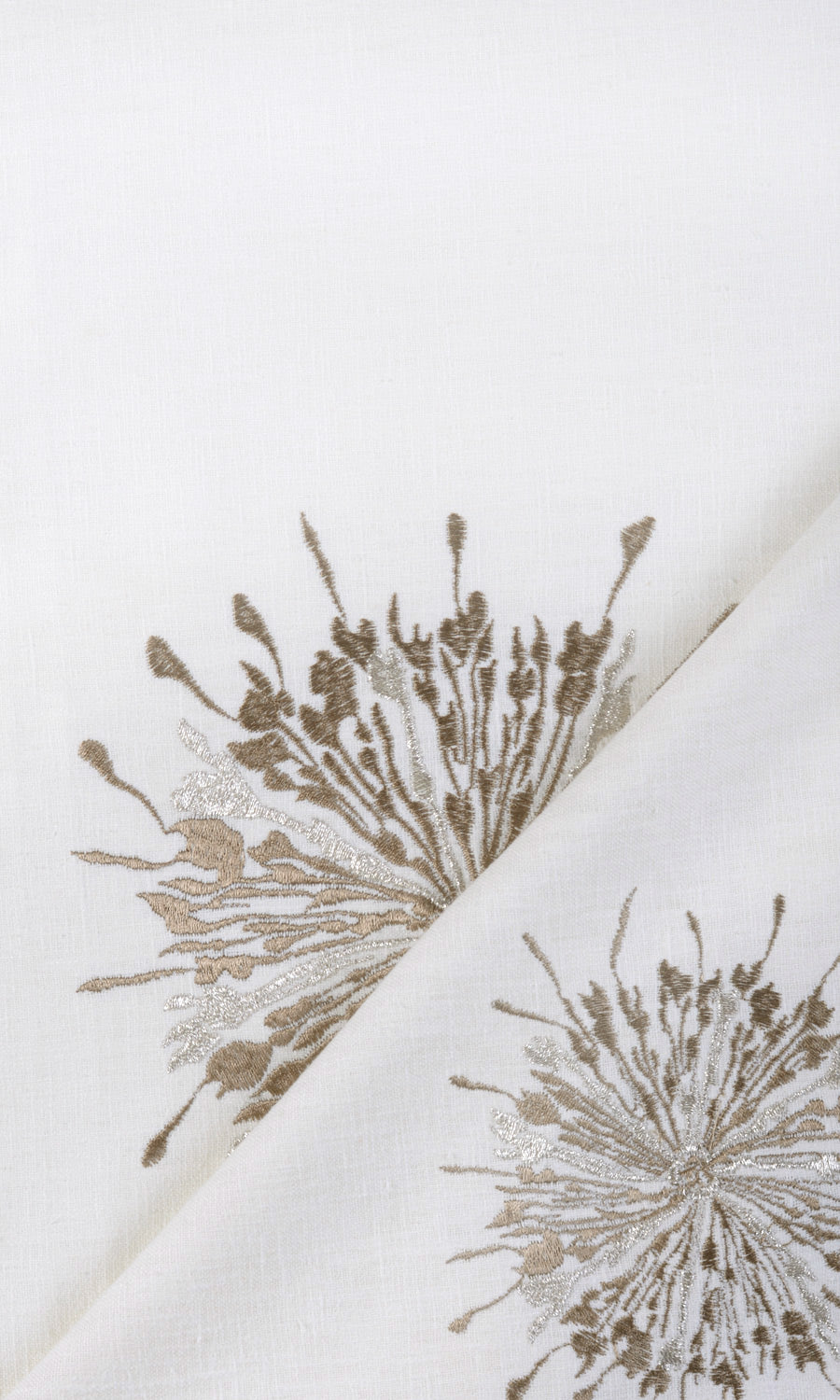 Sunburst Embroidered Window Treatments Fabric By the Yard (White/ Coffee Brown)